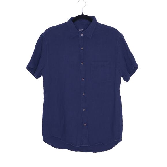 J.CREW Short Sleeve Gauze Button Up Shirt Navy Blue Cotton Casual Men's M - Picture 1 of 11